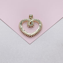 Load image into Gallery viewer, 18k Gold Filled Heart Dainty Heart Pendant With Round CZ Stones