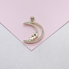 Load image into Gallery viewer, 18k Gold Filled Large CZ Pave Moon & Star Necklace Charm