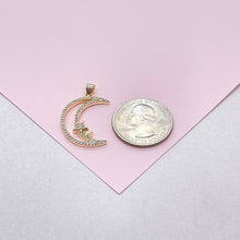 Load image into Gallery viewer, 18k Gold Filled Large CZ Pave Moon & Star Necklace Charm