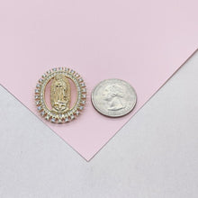 Load image into Gallery viewer, 18k Gold Filled Cut Out Virgin Mary Pendant Crowned with CZ Pave
