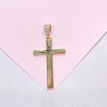 Load image into Gallery viewer, 18k Gold Filled Long Plain Smooth Cross with CZ Bail