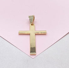 Load image into Gallery viewer, 18k Gold Filled Long Plain Smooth Cross with CZ Bail