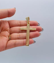 Load image into Gallery viewer, 18k Gold Filled Long Plain Smooth Cross with CZ Bail