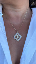 Load image into Gallery viewer, 18k Gold Filled Mother of Pearl Clover Pendant with Virgin Mary Engraved Crowned with CZ
