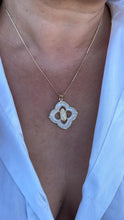 Load image into Gallery viewer, 18k Gold Filled Mother of Pearl Clover Pendant with Virgin Mary Engraved Crowned with CZ