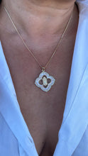 Load image into Gallery viewer, 18k Gold Filled Mother of Pearl Clover Pendant with Virgin Mary Engraved Crowned with CZ