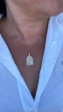 Load image into Gallery viewer, 18k Gold Filled Mother of Pearl Rectangle Medallion Engraved with Virgin Mary & CZ