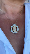 Load image into Gallery viewer, 18k Gold Filled Cut Out Virgin Mary Pendant Crowned with CZ Pave
