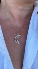 Load image into Gallery viewer, 18k Gold Filled Large CZ Pave Moon & Star Necklace Charm
