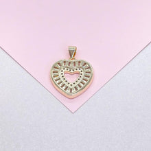 Load image into Gallery viewer, 18k Gold Filled Heart Pendant Crowned with Baguette Cut Stones And Round CZ Stones