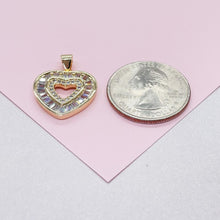 Load image into Gallery viewer, 18k Gold Filled Heart Pendant Crowned with Baguette Cut Stones And Round CZ Stones