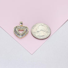 Load image into Gallery viewer, 18k Gold Filled Heart Pendant Crowned with Baguette Cut Stones And Round CZ Stones