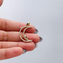 Load image into Gallery viewer, 18k Gold Filled Large CZ Pave Moon & Star Necklace Charm