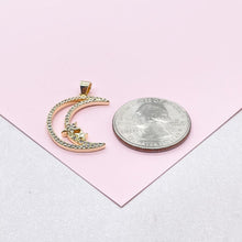 Load image into Gallery viewer, 18k Gold Filled Large CZ Pave Moon & Star Necklace Charm