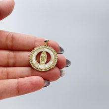 Load image into Gallery viewer, 18k Gold Filled Mother of Pearl Medallion with Virgin Mary Engraving, Crowned with CZ