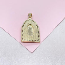 Load image into Gallery viewer, 18k Gold Filled Mother of Pearl Rectangle Medallion Engraved with Virgin Mary & CZ