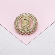 Load image into Gallery viewer, 18k Gold Filled Cut Out Virgin Mary Pendant Crowned with CZ Pave
