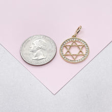 Load image into Gallery viewer, 18k Gold Filled Large Star of David Outline Pendant Crowned with CZ Stones