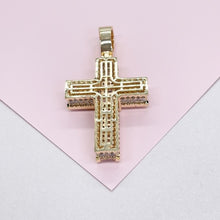 Load image into Gallery viewer, 18k Gold Filled XL Crucifix Covered in Baguette cut stones, Round CZ in Prong and Beveled Setting