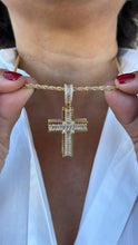 Load image into Gallery viewer, 18k Gold Filled XL Crucifix Covered in Baguette cut stones, Round CZ in Prong and Beveled Setting