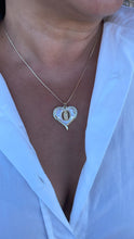Load image into Gallery viewer, 18k Gold Filled Heart Pendant with Mother Of Pearl Stone & Engraving of Virgin Mary Topped with CZ