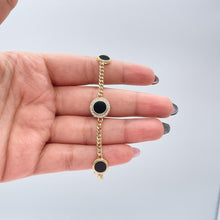 Load image into Gallery viewer, 18k Gold Filled Dainty 2mm Cuban Link Bracelet with 3 Colorful Disk Charm