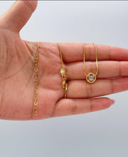 Load image into Gallery viewer, 18k Gold Filled Minimalist Herringbone\Box Chain Necklace with Solitaire CZ Pendant