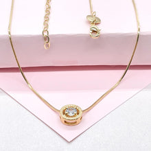 Load image into Gallery viewer, 18k Gold Filled Minimalist Herringbone\Box Chain Necklace with Solitaire CZ Pendant