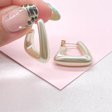 Load image into Gallery viewer, Triangle Faux Pearl Hoop Earrings, Modern Jewelry