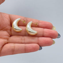 Load image into Gallery viewer, Synthetic Banana Shaped Hoop Earring, Pearl Hoops, Faux Pearl Jewelry