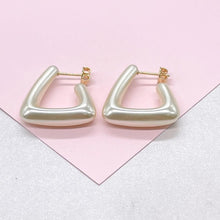 Load image into Gallery viewer, Triangle Faux Pearl Hoop Earrings, Modern Jewelry