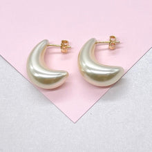 Load image into Gallery viewer, Synthetic Banana Shaped Hoop Earring, Pearl Hoops, Faux Pearl Jewelry