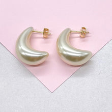 Load image into Gallery viewer, Synthetic Banana Shaped Hoop Earring, Pearl Hoops, Faux Pearl Jewelry