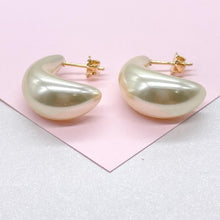 Load image into Gallery viewer, Synthetic Banana Shaped Hoop Earring, Pearl Hoops, Faux Pearl Jewelry