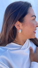 Load image into Gallery viewer, Synthetic Pearl Hoop Earrings, Elegant C-Hoop Design