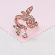 Load image into Gallery viewer, 18K Rose Gold Filled Butterfly Cluster Ring and Pearl Cut CZ