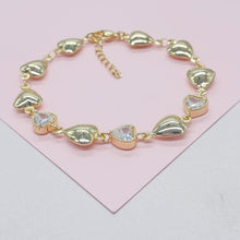 Load image into Gallery viewer, 18k Gold Filled Puffy Heart Bracelet with CZ Hearts