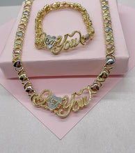 Load image into Gallery viewer, 18k Gold Filled "Love You" Heart XOXO Bracelet and Necklace Set