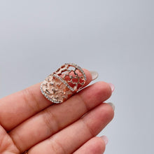 Load image into Gallery viewer, 18k Rose Gold 2 Tier Textured Ring with CZ