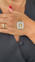 Load image into Gallery viewer, 18k Gold Filled Mother of Pearl Square See Through Medallion Engraved with Virgin Mary & CZ