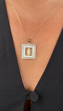 Load image into Gallery viewer, 18k Gold Filled Mother of Pearl Square See Through Medallion Engraved with Virgin Mary & CZ
