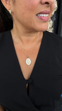 Load image into Gallery viewer, 18k Gold Filled Mother of Pearl Oval Medallion Engraved with Virgin Mary & CZ