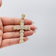 Load image into Gallery viewer, 18k Gold Filled Baguette Stone Cross Pendant