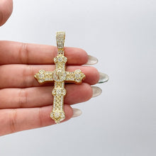 Load image into Gallery viewer, 18k Gold Filled XL Crucifix with CZ Pave and engraved Skull