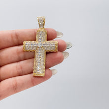 Load image into Gallery viewer, 18k Gold Filled XL CZ Pave Cross Pendant with Radiant cut a Stones