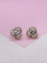 Load image into Gallery viewer, 18k Gold Filled Flower Stud Earrings with CZ Stone