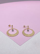 Load image into Gallery viewer, 18k Gold Filled Dreamcatcher Earrings: Boho Dangle Jewelry, Round Shape tiny Evil Eye Attached for best of Luck