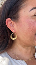 Load image into Gallery viewer, 18k Gold Filled Dreamcatcher Earrings: Boho Dangle Jewelry, Round Shape tiny Evil Eye Attached for best of Luck