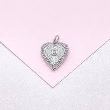 Load image into Gallery viewer, 18k Gold Filled Sunburst Heart Charm with Bezel Emerald Cut CZ