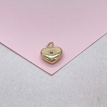 Load image into Gallery viewer, 18k Gold Filled Smooth, Puffy Mini Heart Charm with Beveled Heart Stone, DIY charms